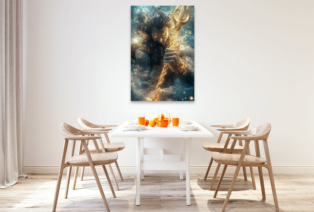 Premium Textil-Leinwand Poseidon - Griechischer Gott der Meere