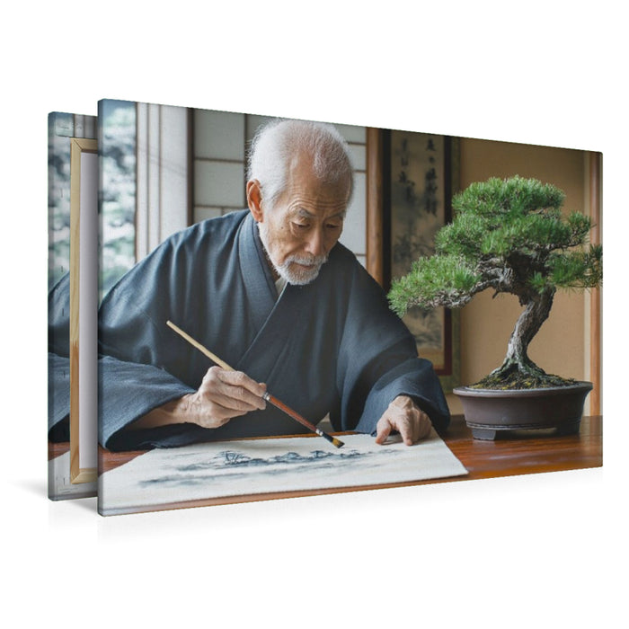 Premium Textil-Leinwand Bonsai - formvollendete Kunst