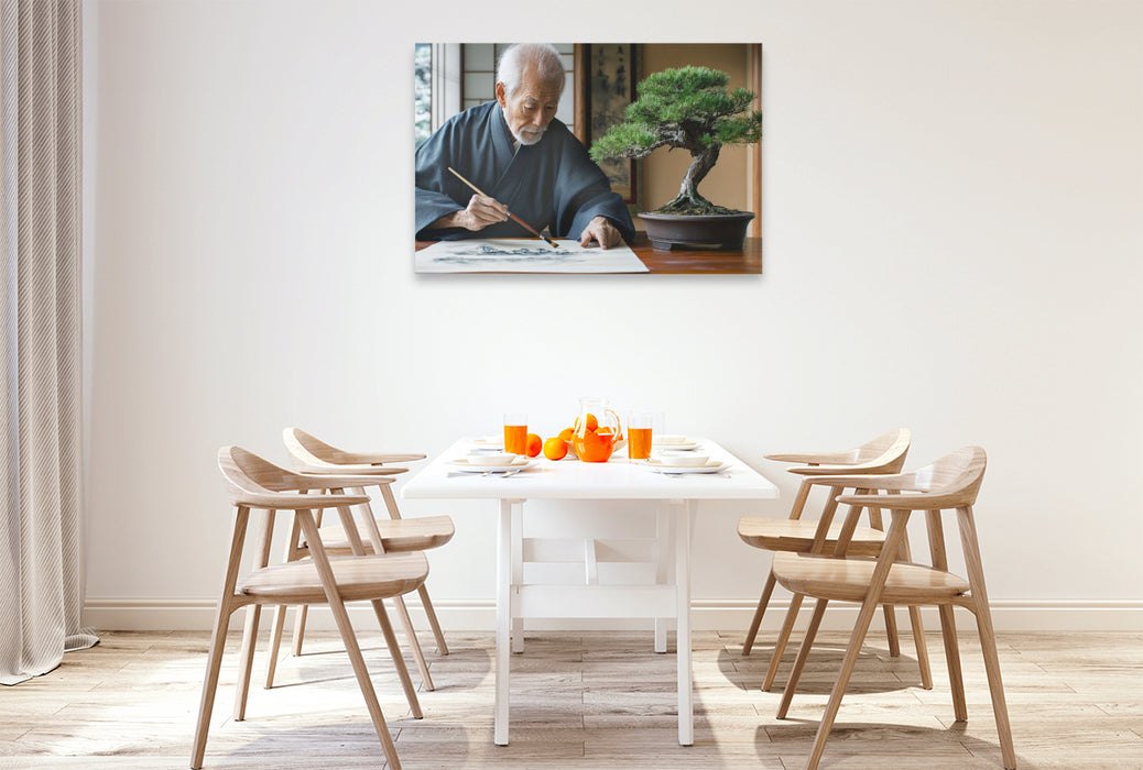 Premium Textil-Leinwand Bonsai - formvollendete Kunst
