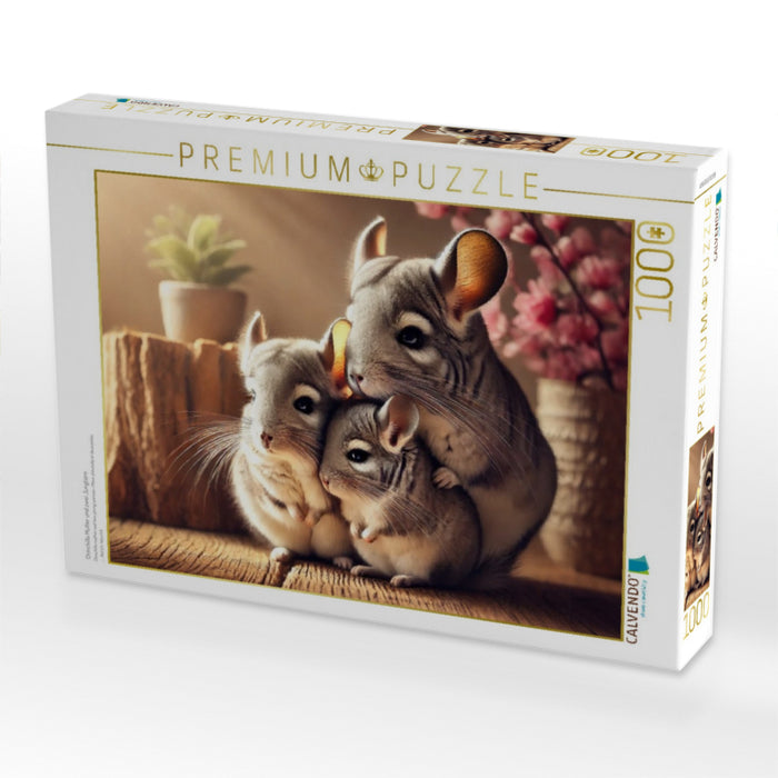 Chinchilla Mutter und zwei Jungtiere - CALVENDO Foto-Puzzle'