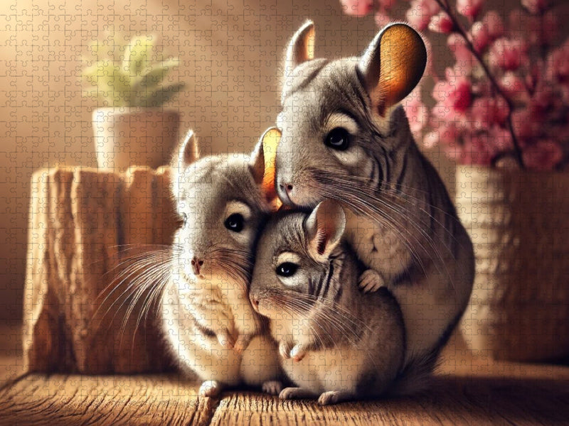 Chinchilla Mutter und zwei Jungtiere - CALVENDO Foto-Puzzle'