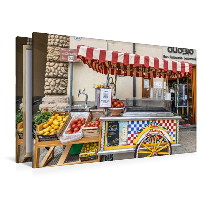 Premium Textil-Leinwand Eiswagen in Cefalu in Sizilien