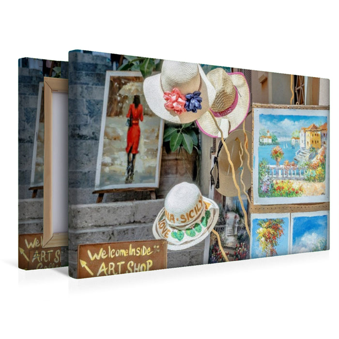 Premium Textil-Leinwand Kunst Galerie in Taormina in Sizilien