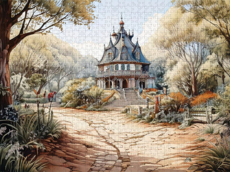 Am Waldrand steht dieses Haus im Stil eines kleinen Pavillons. - CALVENDO Foto-Puzzle'