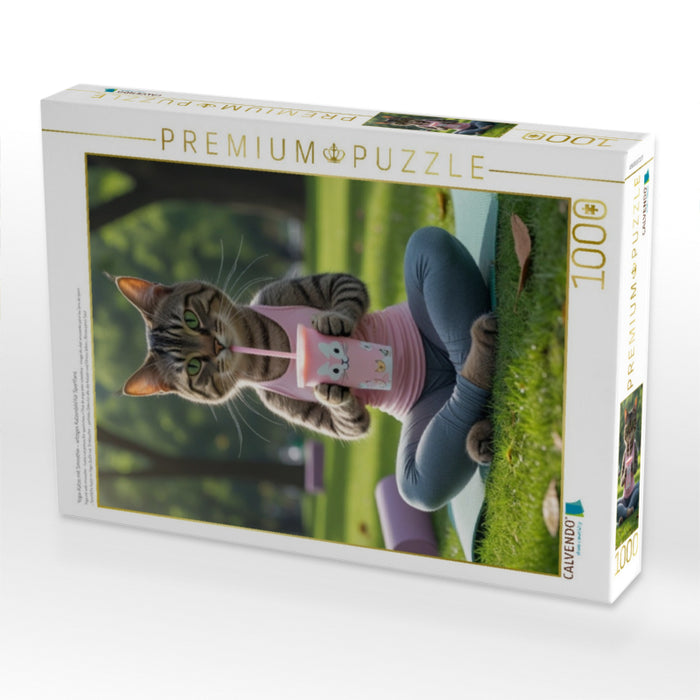 Yoga-Katze mit Smoothie – witziges Katzenbild für Sportfans - CALVENDO Foto-Puzzle'