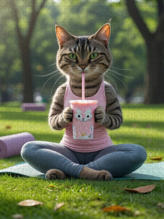 Yoga-Katze mit Smoothie – witziges Katzenbild für Sportfans - CALVENDO Foto-Puzzle'
