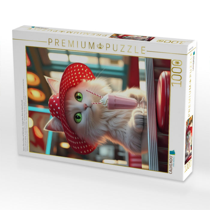 Katzen-Diva im Diner mit Milchshake – lustiges Retro-Motiv für Katzenfreunde - CALVENDO Foto-Puzzle'