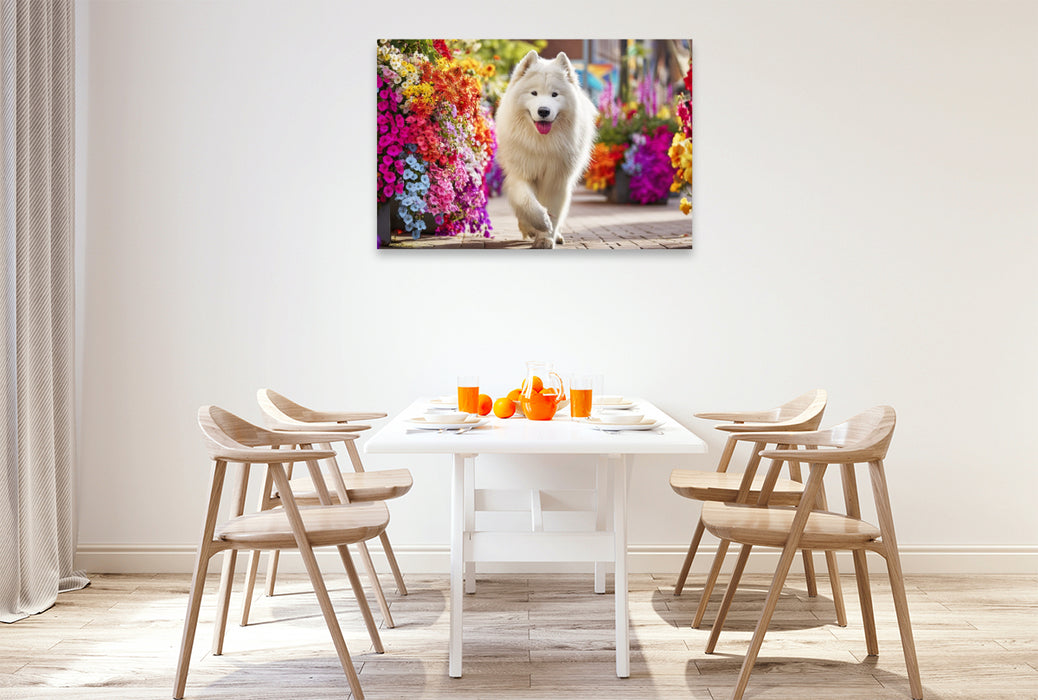 Premium Textil-Leinwand Samojede im Sommer