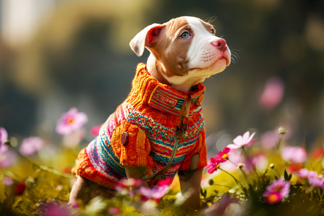 Premium Textil-Leinwand American Pit Bull Welpe