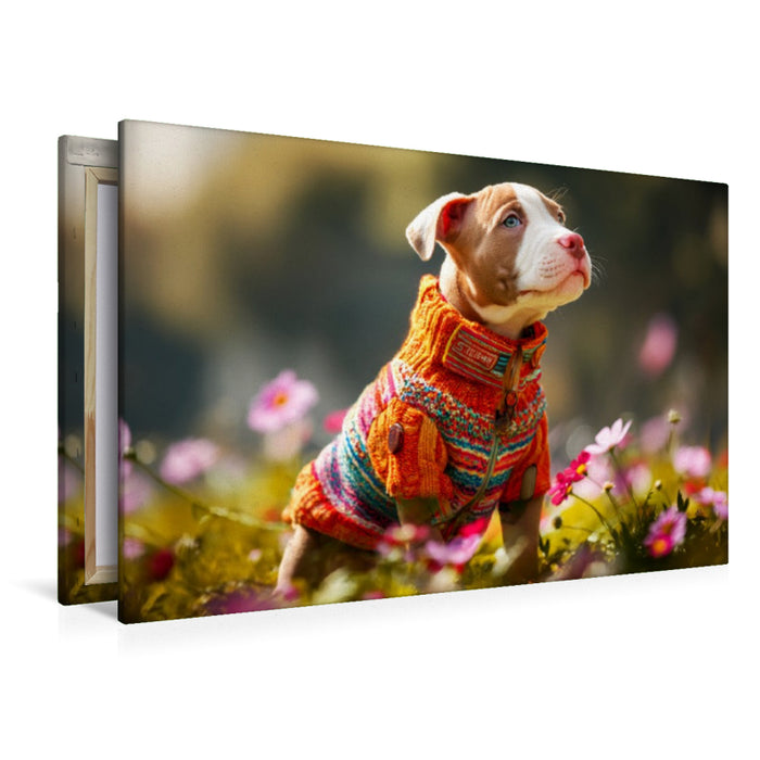 Premium Textil-Leinwand American Pit Bull Welpe