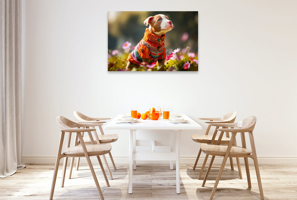 Premium Textil-Leinwand American Pit Bull Welpe