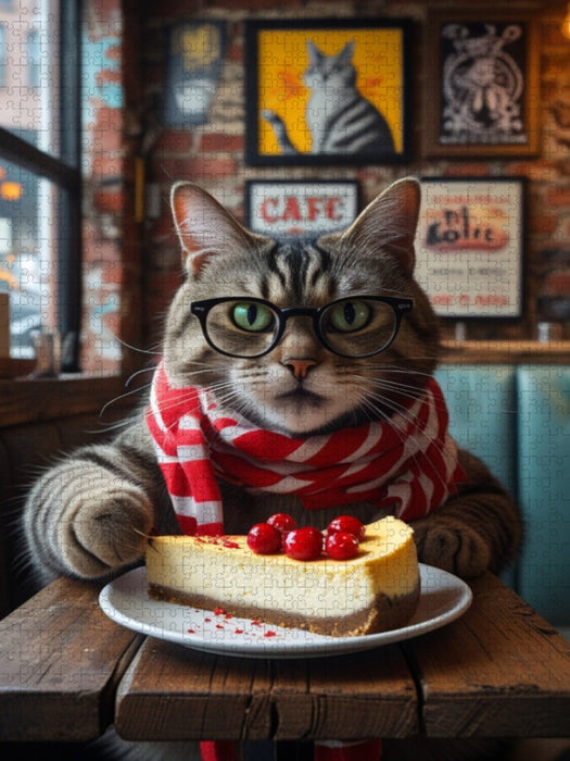Café-Katze mit Brille und Kuchen – witziges Katzenbild im Hipster-Stil - CALVENDO Foto-Puzzle'