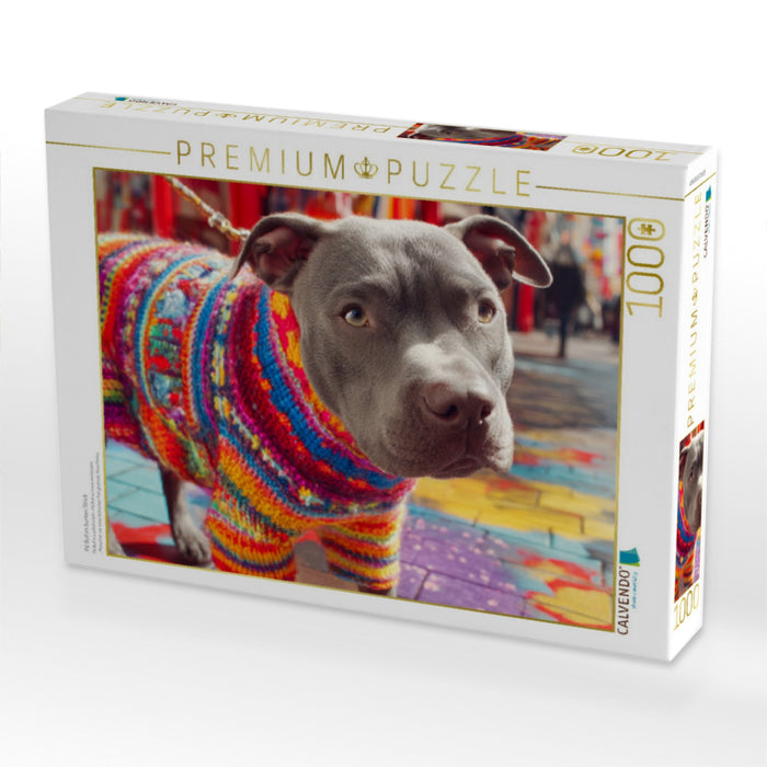 Pit Bull im bunten Strick - CALVENDO Foto-Puzzle'