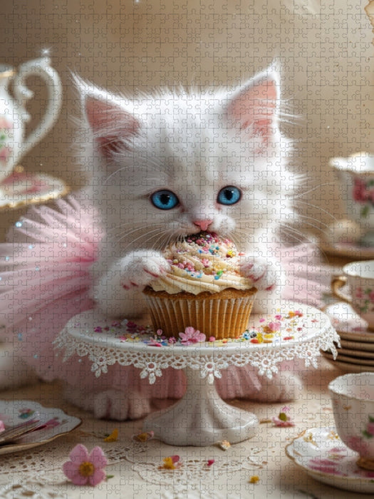Süße Babykatze im Tutu nascht einen Cupcake - CALVENDO Foto-Puzzle'