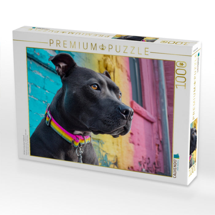 Pit Bull mit buntem Halsband - CALVENDO Foto-Puzzle'
