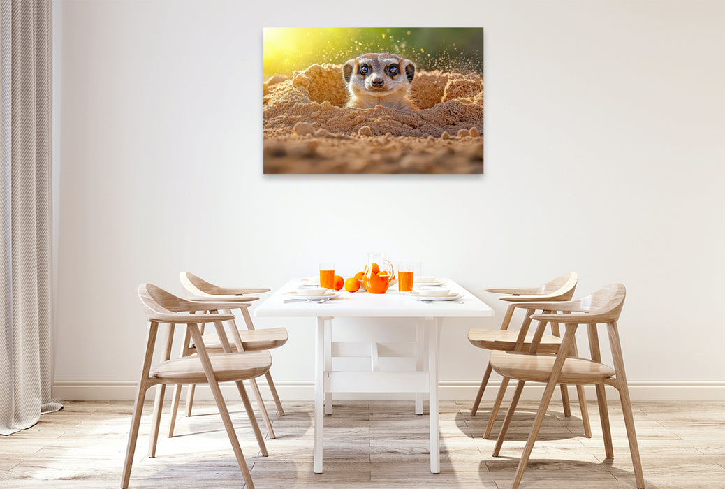 Premium Textil-Leinwand Erdmännchen