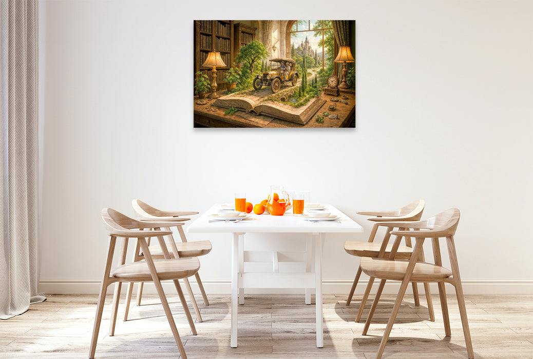 Premium Textil-Leinwand Zeitreise auf Rädern mit dem Oldtimer