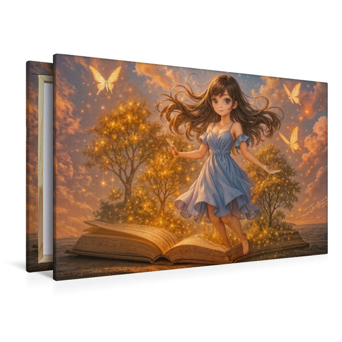 Premium Textil-Leinwand Animewelt Heldin zwischen Seiten