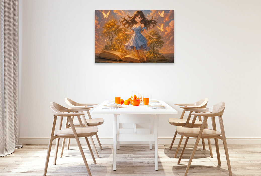 Premium Textil-Leinwand Animewelt Heldin zwischen Seiten