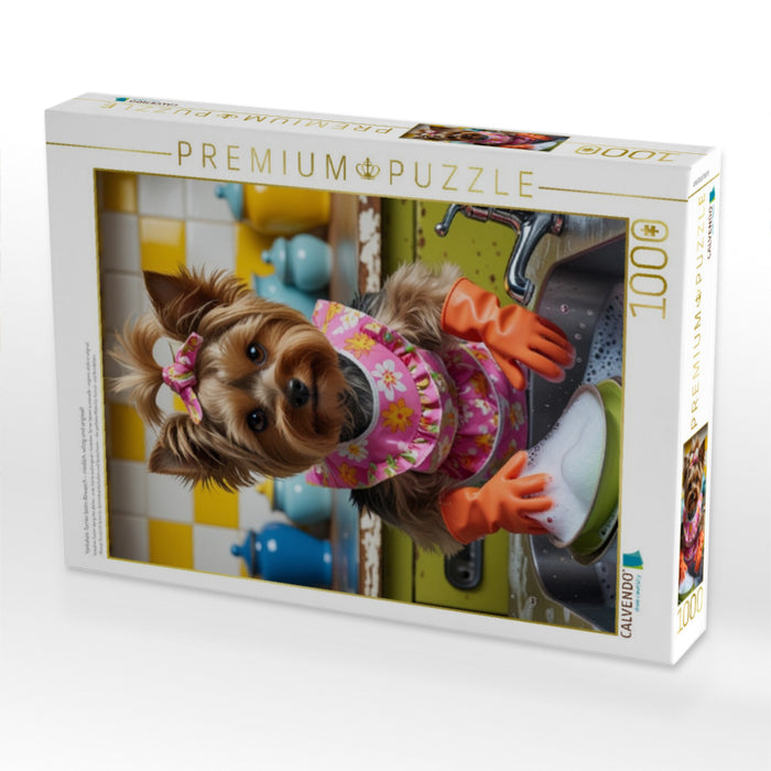 Yorkshire Terrier beim Abwasch – niedlich, witzig und originell - CALVENDO Foto-Puzzle'
