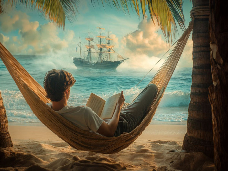 Piratenabenteuer - junger Mann liest ein Buch - CALVENDO Foto-Puzzle'