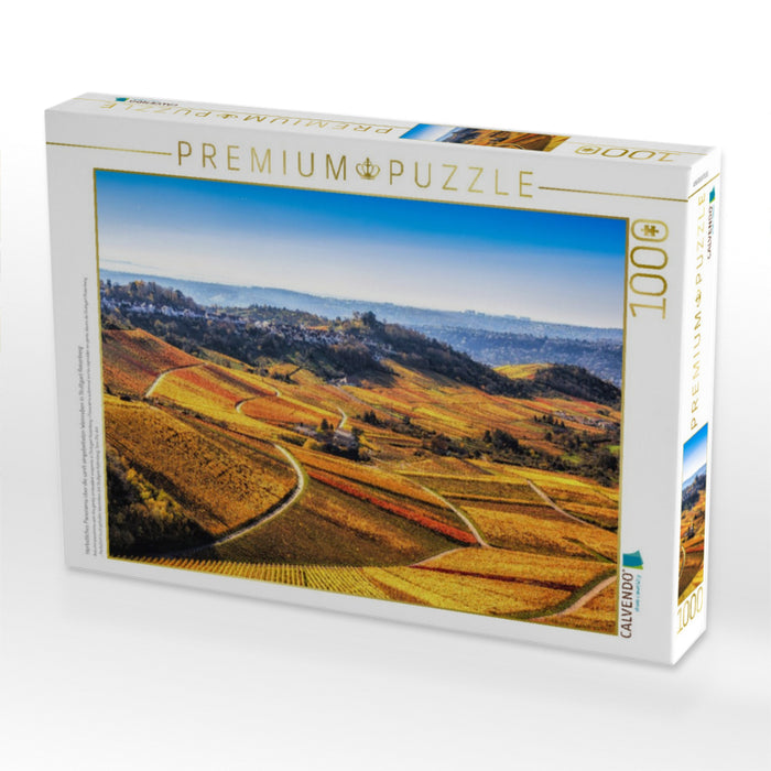 Herbstliches Panorama über die sanft eingebetteten Weinreben in Stuttgart Rotenberg - CALVENDO Foto-Puzzle'