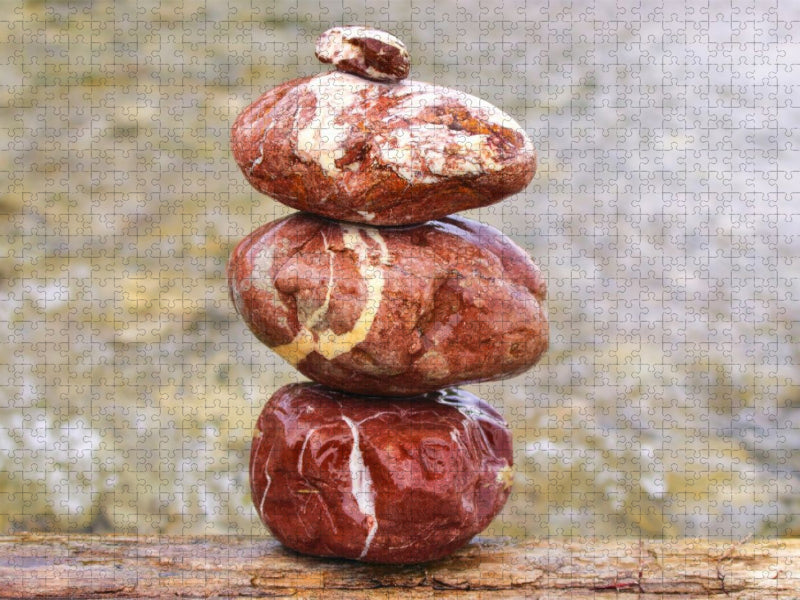 Balance am Fluss – Steinmännchen an der Isar - CALVENDO Foto-Puzzle'