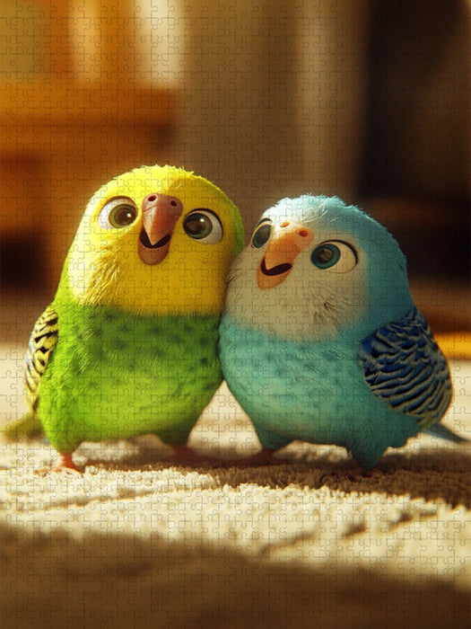 Zwei, die sich mögen - Wellensittiche - CALVENDO Foto-Puzzle'