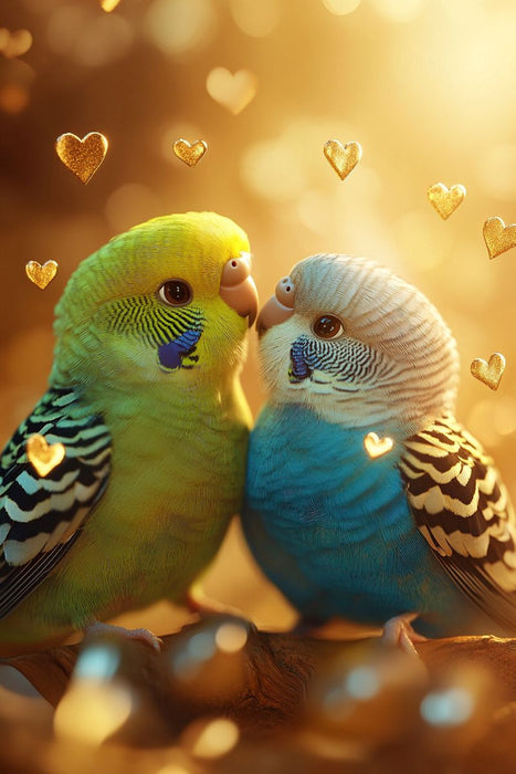 Premium Textil-Leinwand Zwei verliebte Wellensittiche