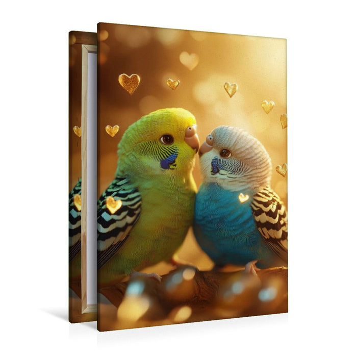 Premium Textil-Leinwand Zwei verliebte Wellensittiche