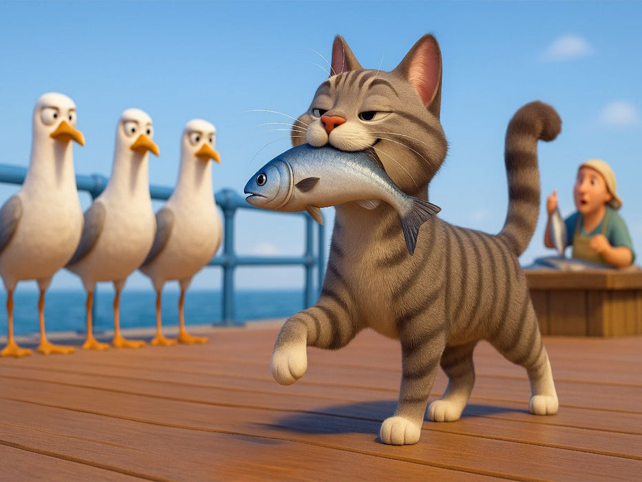 Was sagt ihr nun - Cartoon Katze mit Fisch - CALVENDO Foto-Puzzle'