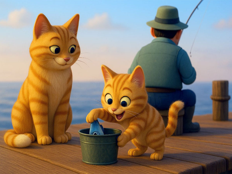 Gut, aufpassen, dass er nichts merkt - Cartoon Katzen stehlen Fisch - CALVENDO Foto-Puzzle'