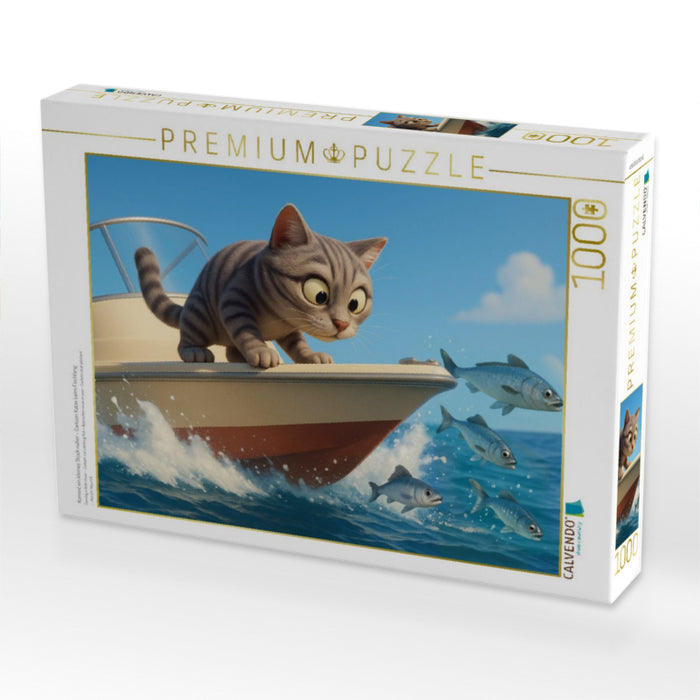 Kommt ein kleines Stück näher - Cartoon Katze beim Fischfang - CALVENDO Foto-Puzzle'