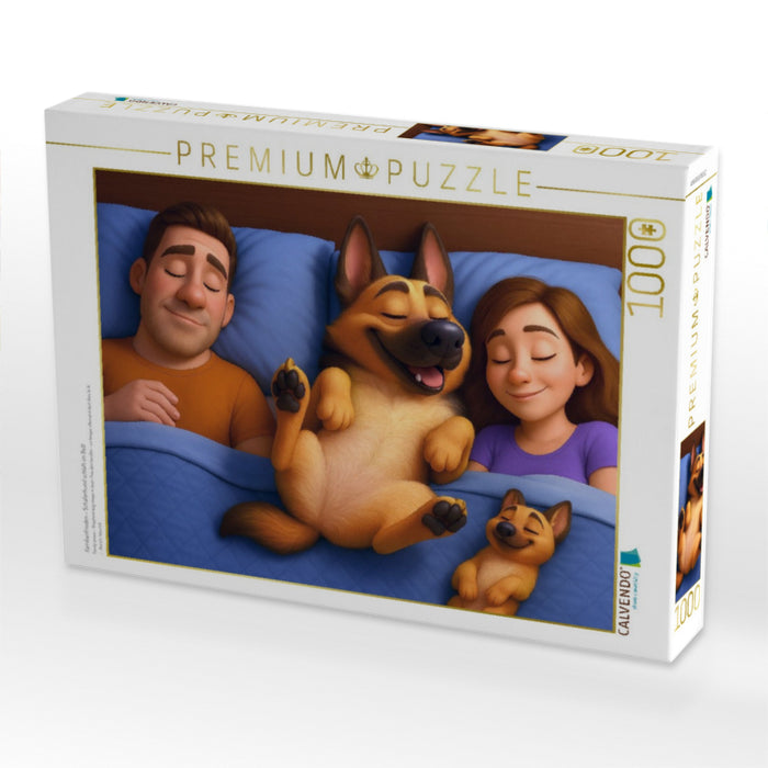 Familienfrieden - Schäferhund schläft im Bett - CALVENDO Foto-Puzzle'