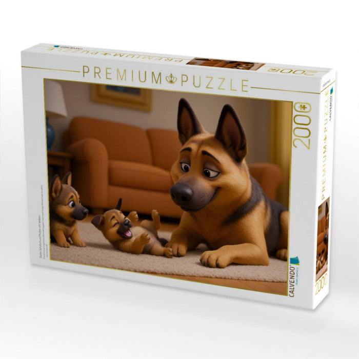 Stolze Schäferhund Mutter mit Welpen - CALVENDO Foto-Puzzle'