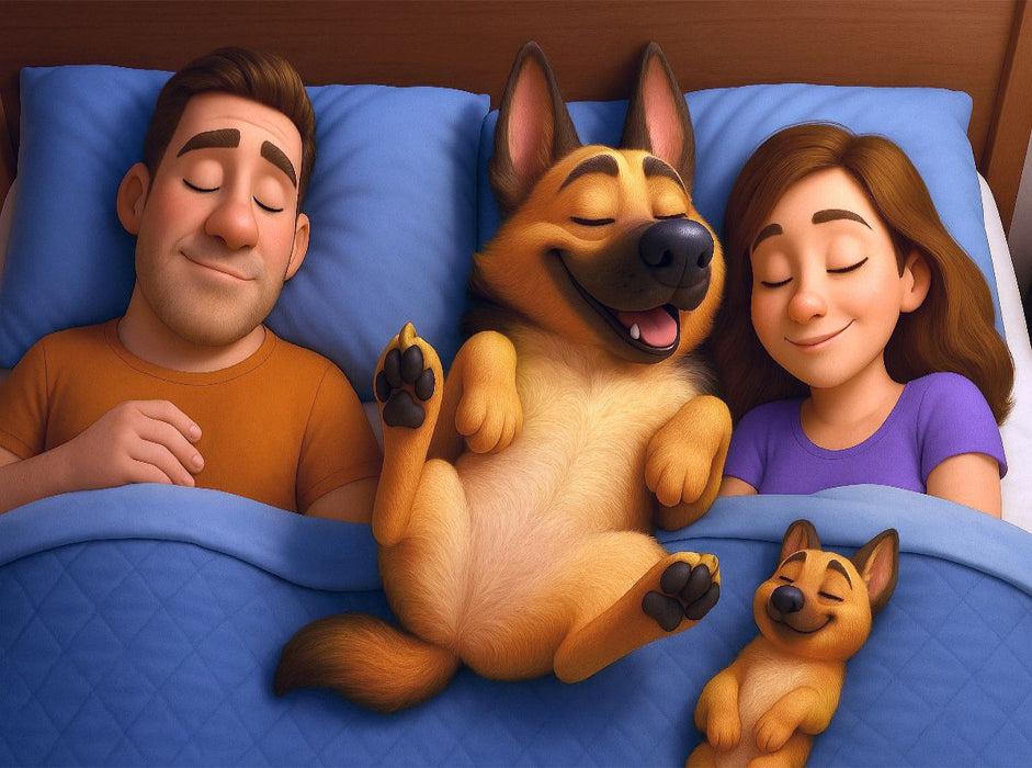 Familienfrieden - Schäferhund schläft im Bett - CALVENDO Foto-Puzzle'