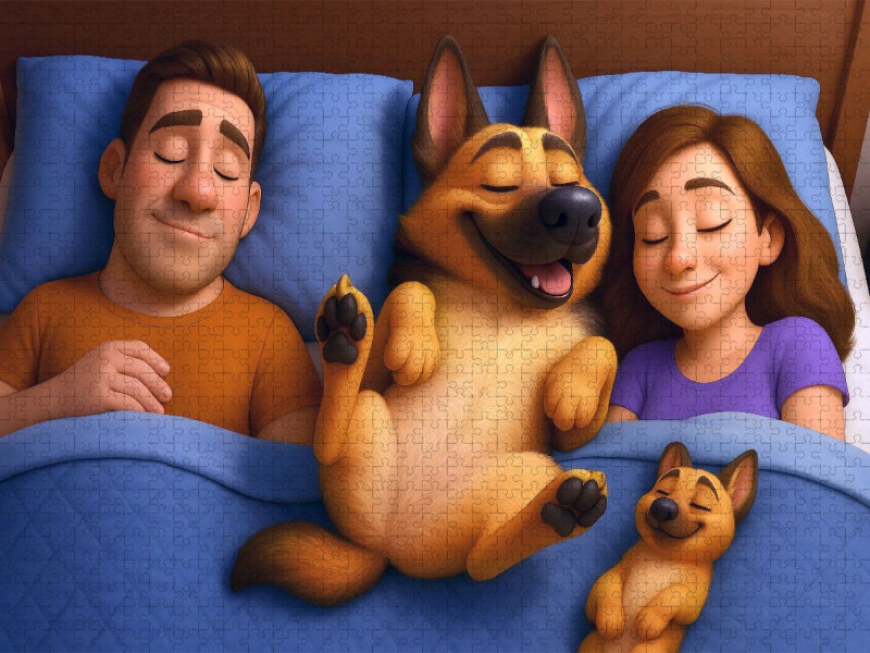 Familienfrieden - Schäferhund schläft im Bett - CALVENDO Foto-Puzzle'