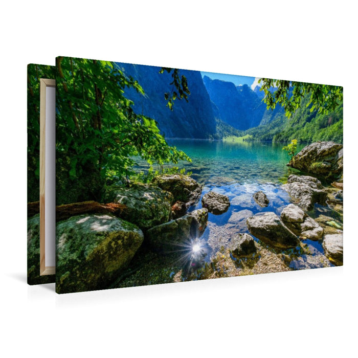 Premium Textil-Leinwand Obersee mit Fischunkelalm in der Ferne