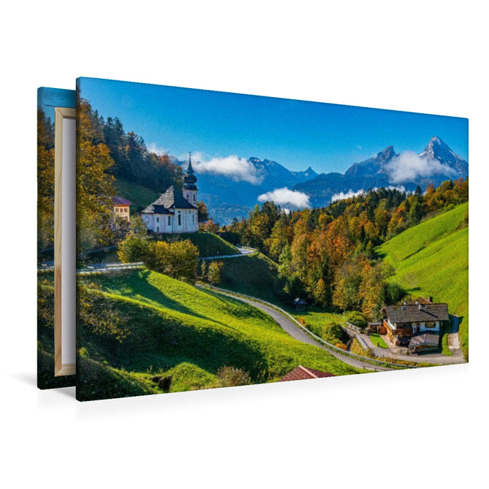 Premium Textil-Leinwand Die Wallfahrtskirche Maria Gern im Berchtesgadener Land