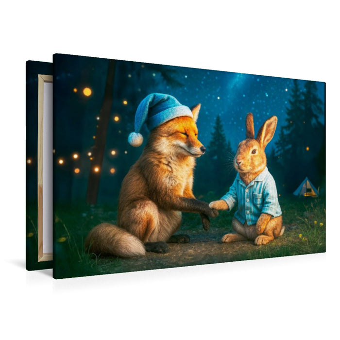Premium Textil-Leinwand Fuchs und Hase sagen sich gute Nacht