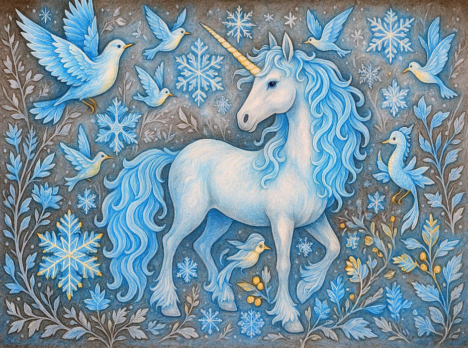 Schneeeinhorn und Eiskristall-Vögel - CALVENDO Foto-Puzzle'