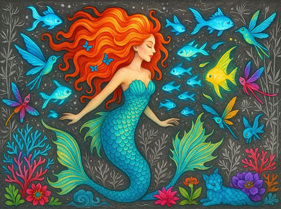 Meerjungfrau und Leuchtfische - CALVENDO Foto-Puzzle'