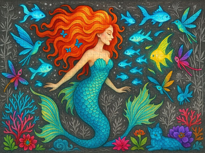 Meerjungfrau und Leuchtfische - CALVENDO Foto-Puzzle'