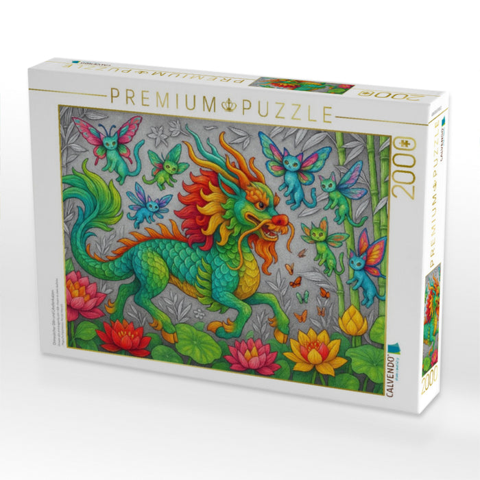 Chinesischer Qilin und Libellenkatzen - CALVENDO Foto-Puzzle'