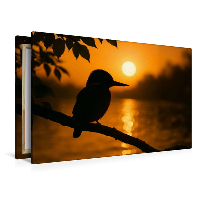 Premium Textil-Leinwand Sonnenuntergang mit Eisvogel