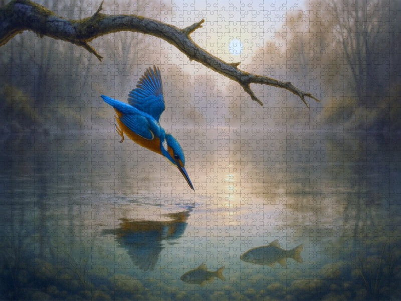 Sturzflug - Eisvogel am Wasser - CALVENDO Foto-Puzzle'