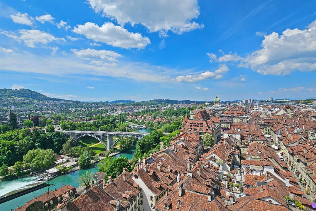 Premium Textil-Leinwand Blick vom Dom auf die Kornhausbrücke in Bern