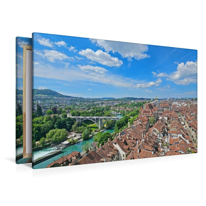 Premium Textil-Leinwand Blick vom Dom auf die Kornhausbrücke in Bern