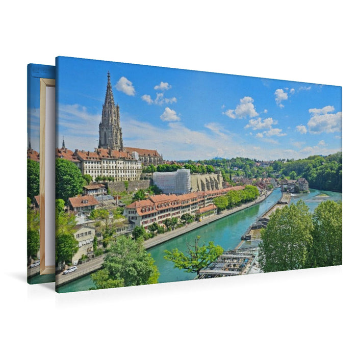 Premium Textil-Leinwand Blick auf den Dom und die Aare in Bern