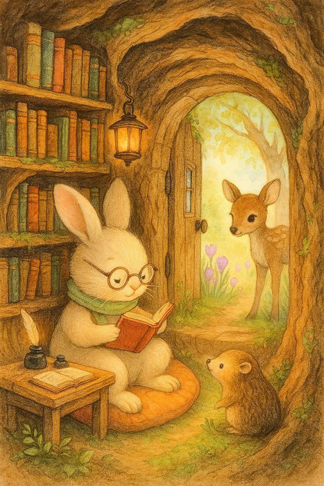 Premium Textil-Leinwand Bücherzauber in der Waldbibliothek